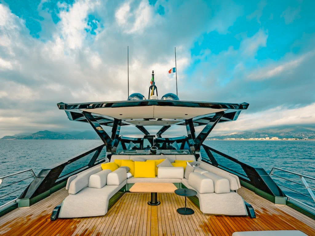 Sunpad and lounging area on the foredeck of the 85 Wally yacht