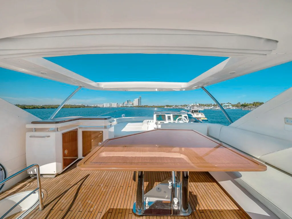 Spacious deck area of 70 Azimut II with seating