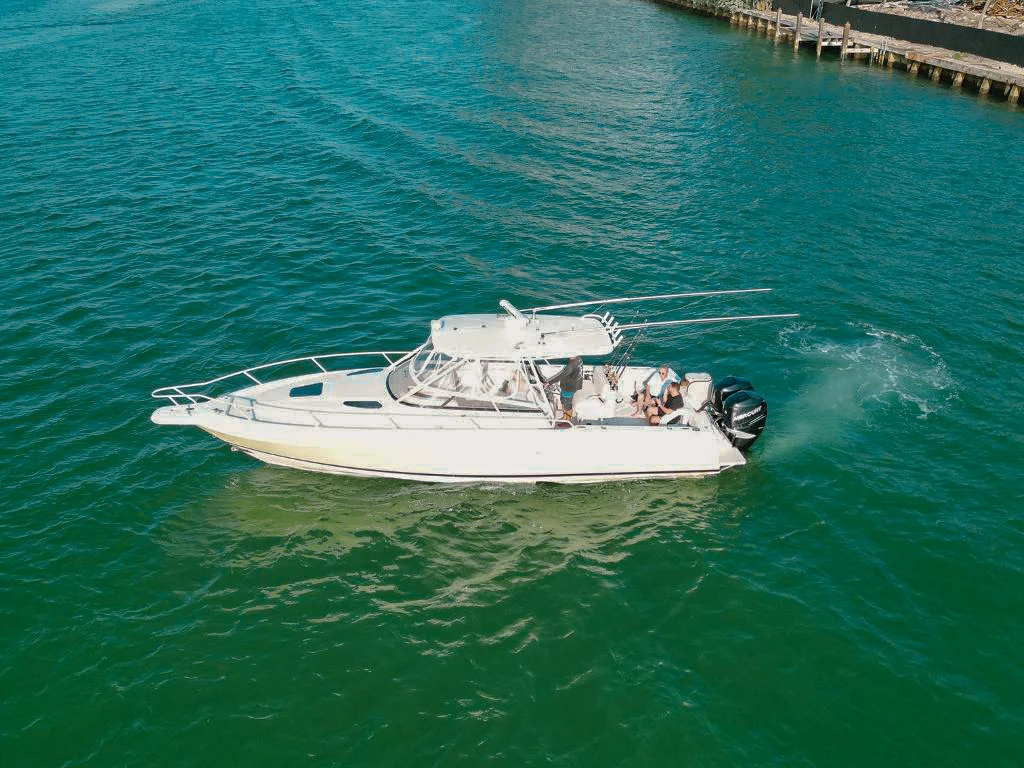 35ft Intrepid yacht docked in Miami ready for a private charter adventure