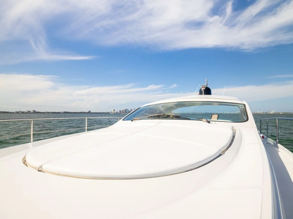 Spacious deck area of the 50 Pershing with seating