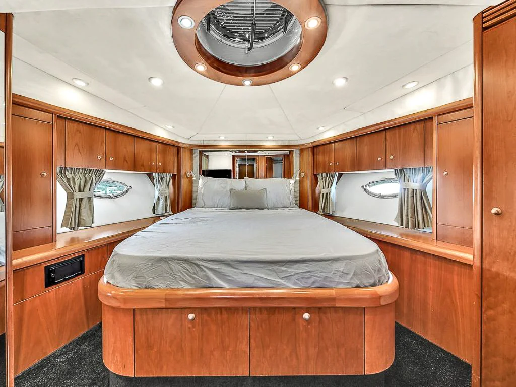 Interior view of a modern master bathroom on the 72 Sunseeker II yacht