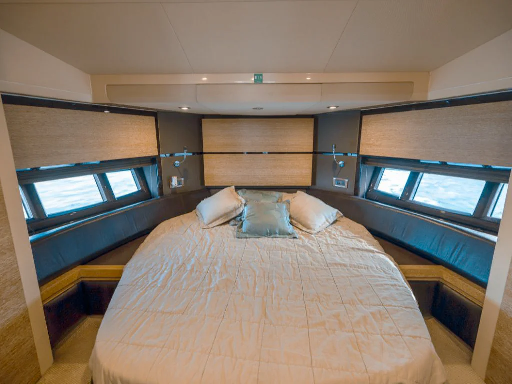 Bedroom in the master cabin of the 55 Azimut IV