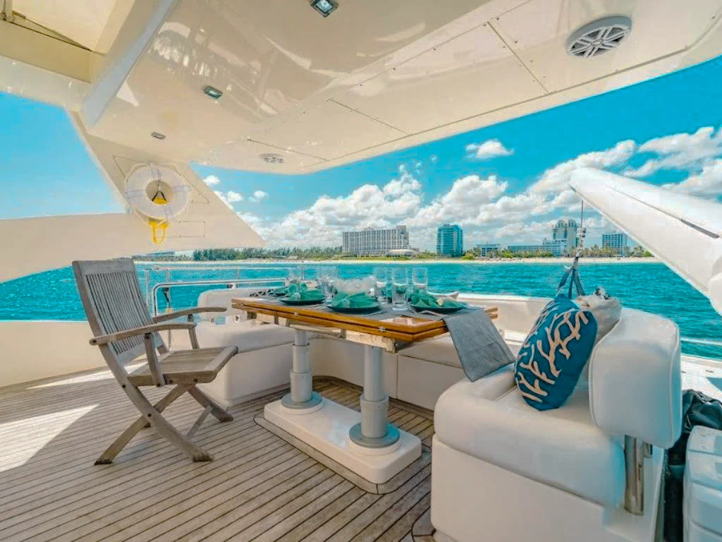 Bow sunpad and seating area on the 75 Aicon yacht