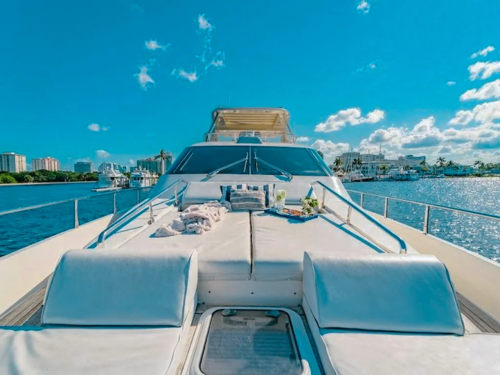 Aft deck of the 75 Aicon with seating area