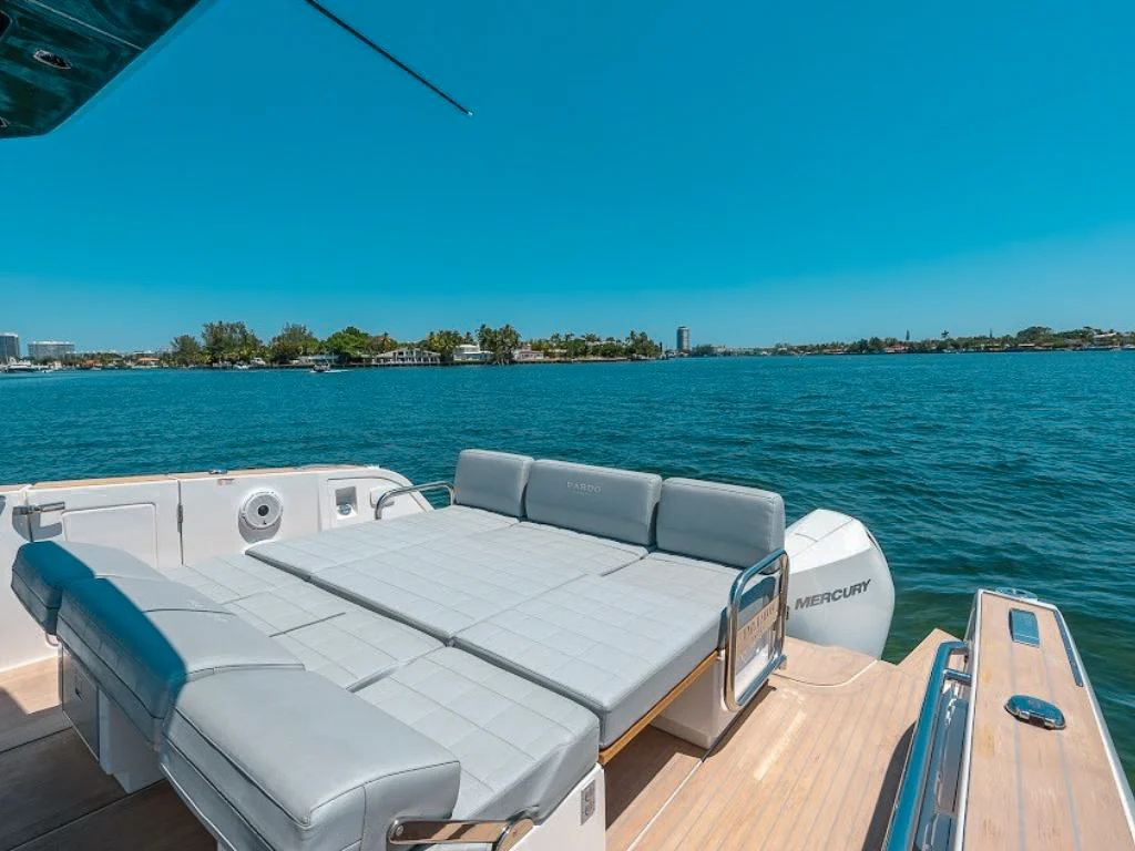 Aft deck of the 38 Pardo with seating and easy water access