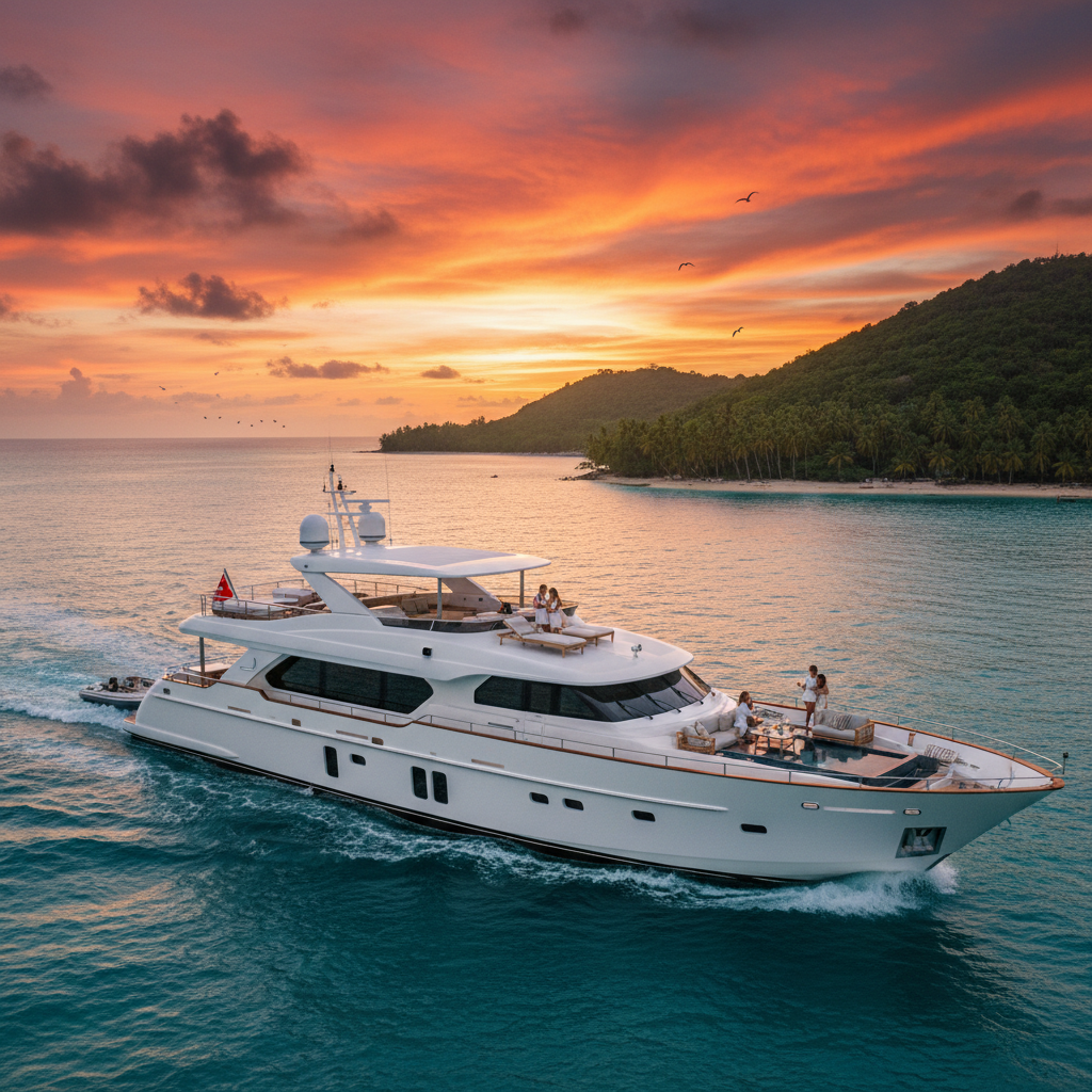 Luxurious 63' Lagoon yacht sailing in the clear blue waters of the Caribbean.