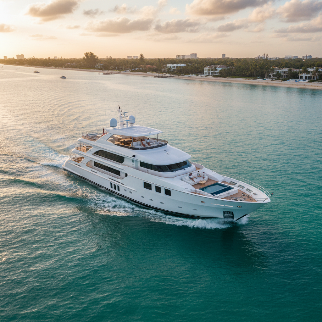 Luxury yacht sailing the coast of South Florida during the ideal charter season