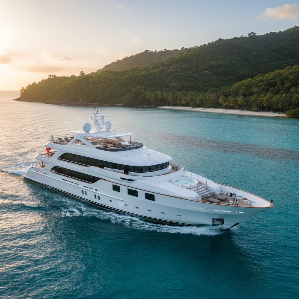 Luxurious yacht exploring clear blue waters in the Caribbean on charter