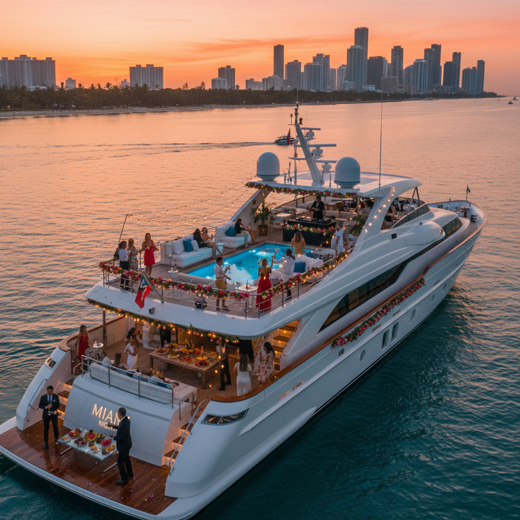 Luxury yacht charter in Miami for a bachelorette party celebration with friends