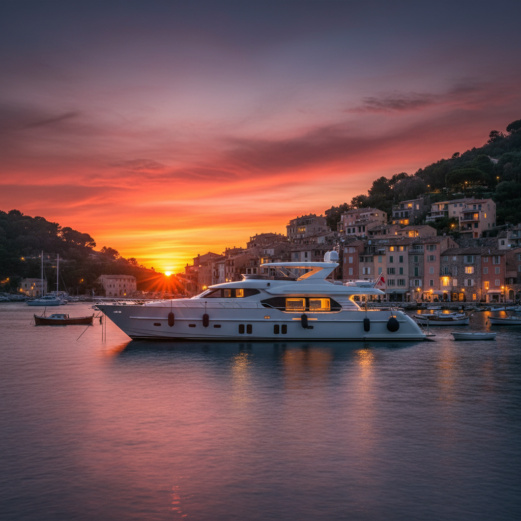 Luxury yacht docked near Saint-Tropez, France, for a week-long staycation.