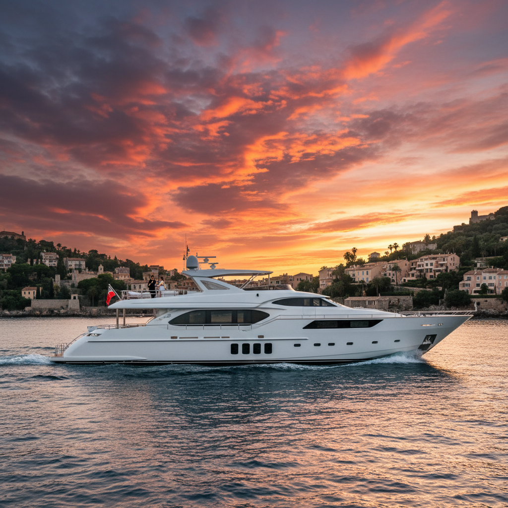 Luxury 92' Sunseeker yacht charter on the French Riviera with clear blue water