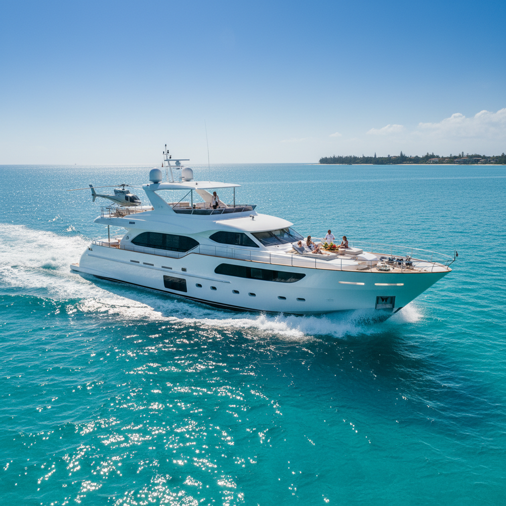Luxury yacht charter experience with guests enjoying the view and amenities