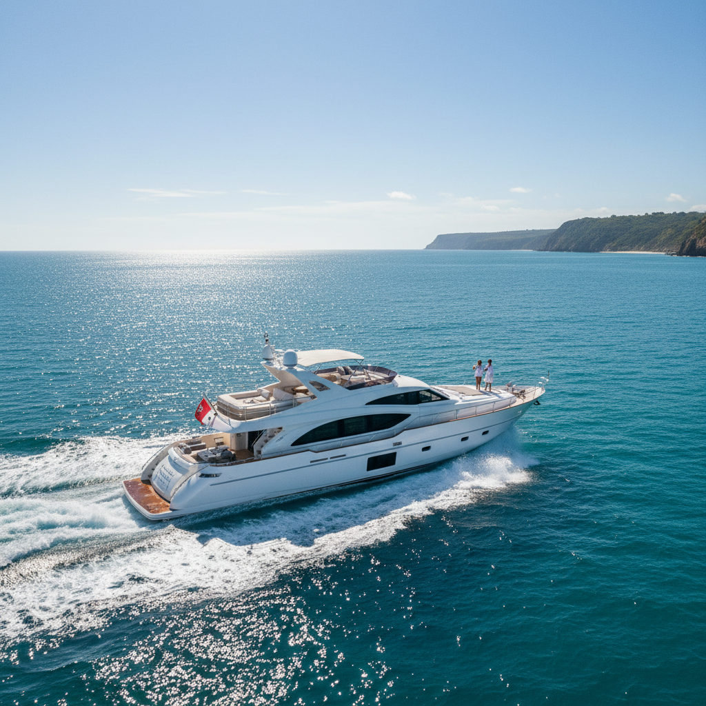 Group of happy people celebrating on a luxury yacht deck during a charter.