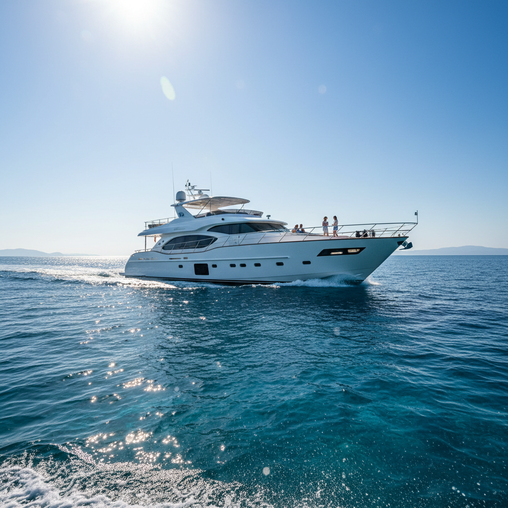 Couple enjoying a luxury yacht charter vacation with stunning ocean views