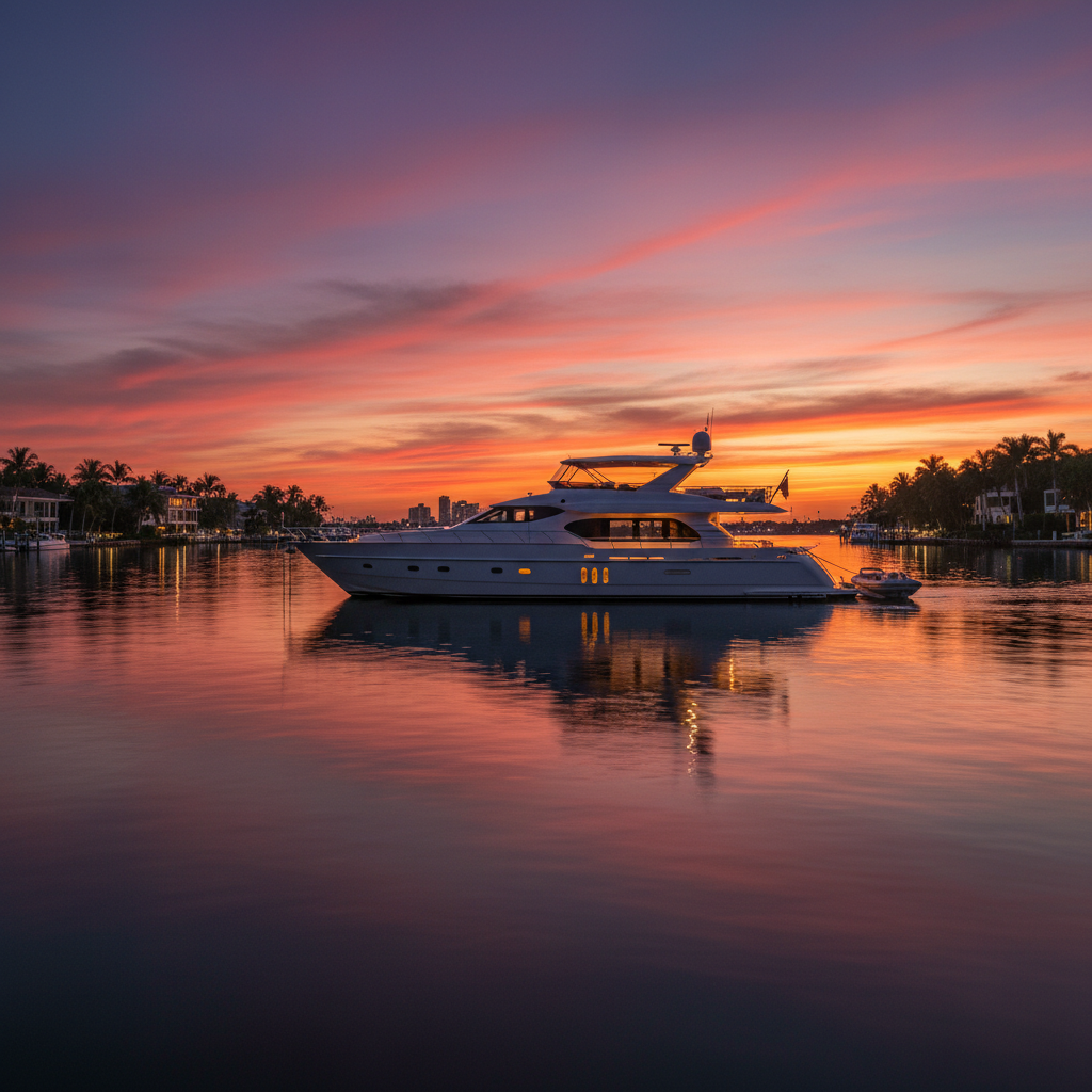 Luxury yacht charter docked in Fort Lauderdale, Florida for a week-long vacation.
