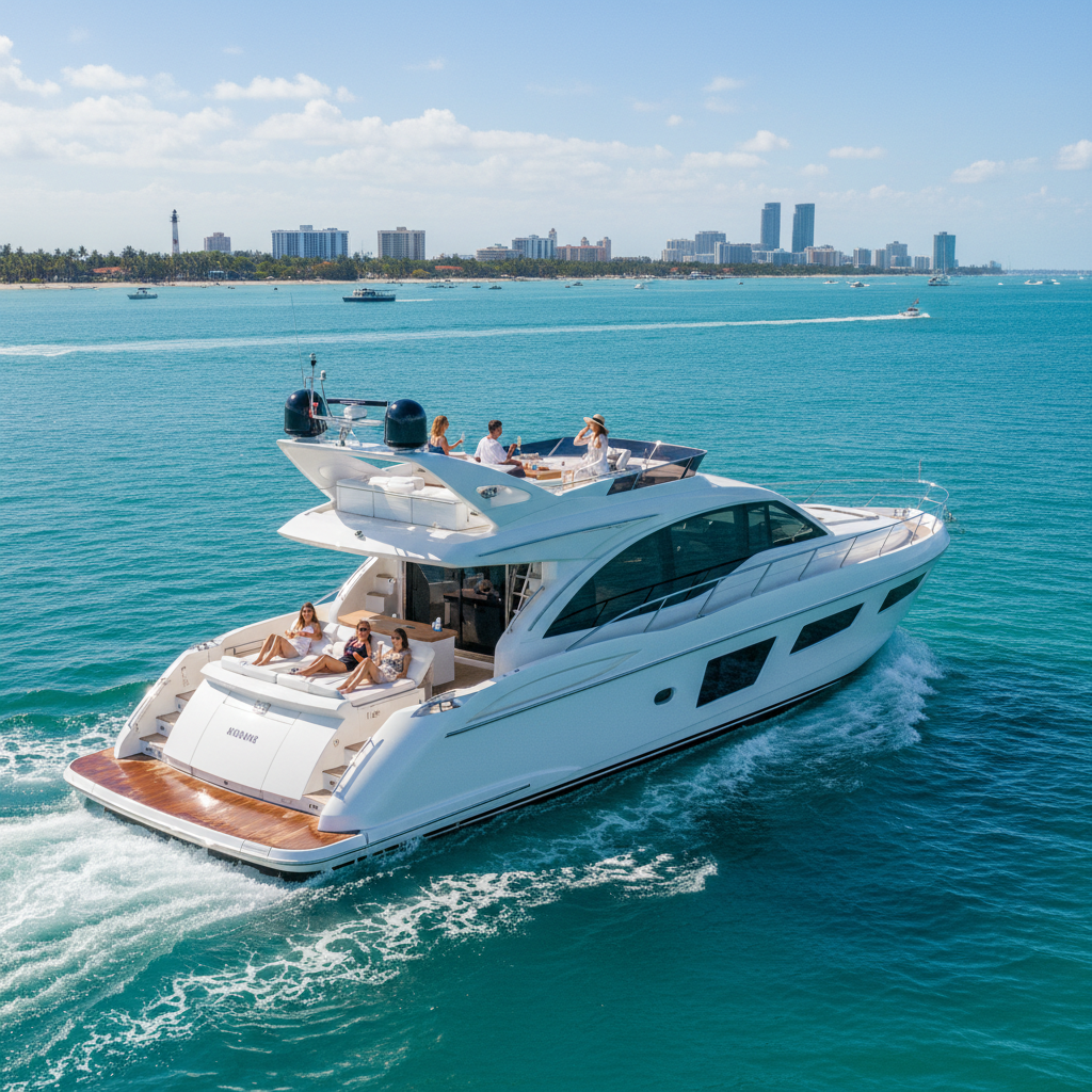 Luxury 50-foot yacht docked in South Florida waters for charter