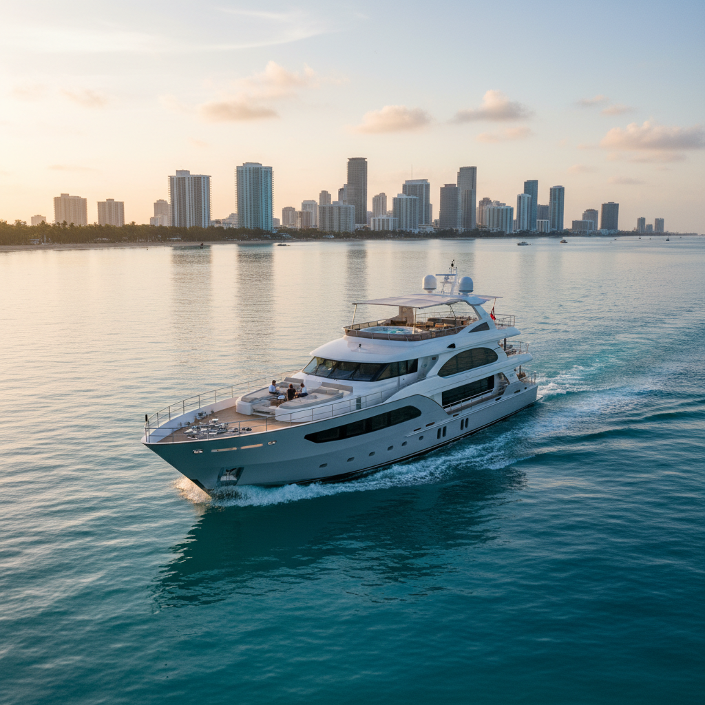 Luxury small yacht charter in Miami with guests enjoying the sun and water