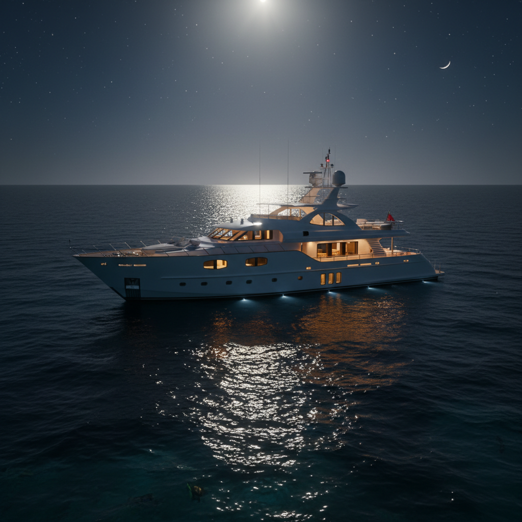 Luxurious yacht interior showcasing an elegant cabin with comfortable sleeping arrangements onboard.