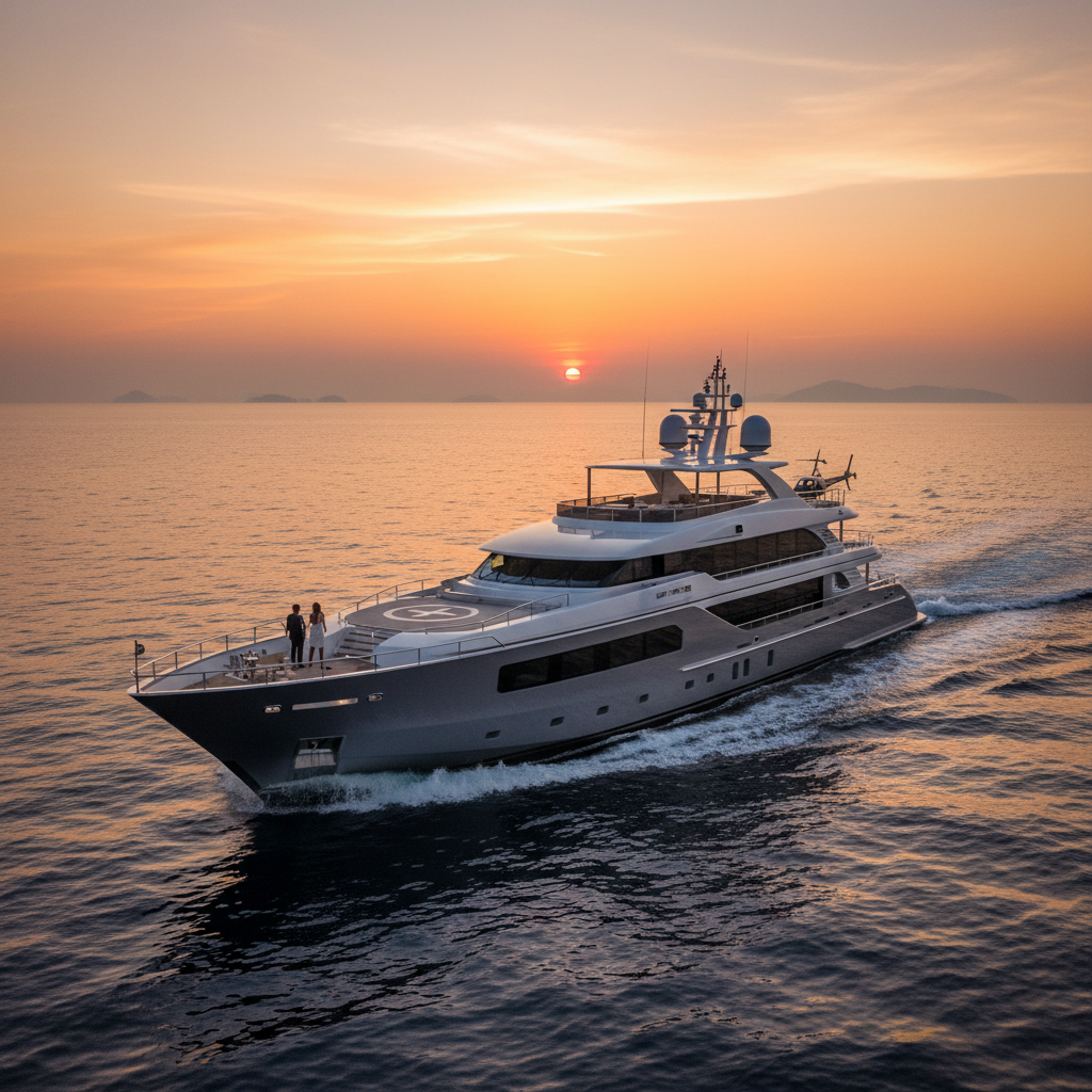 Luxurious yacht sailing in a tropical destination during a winter escape.