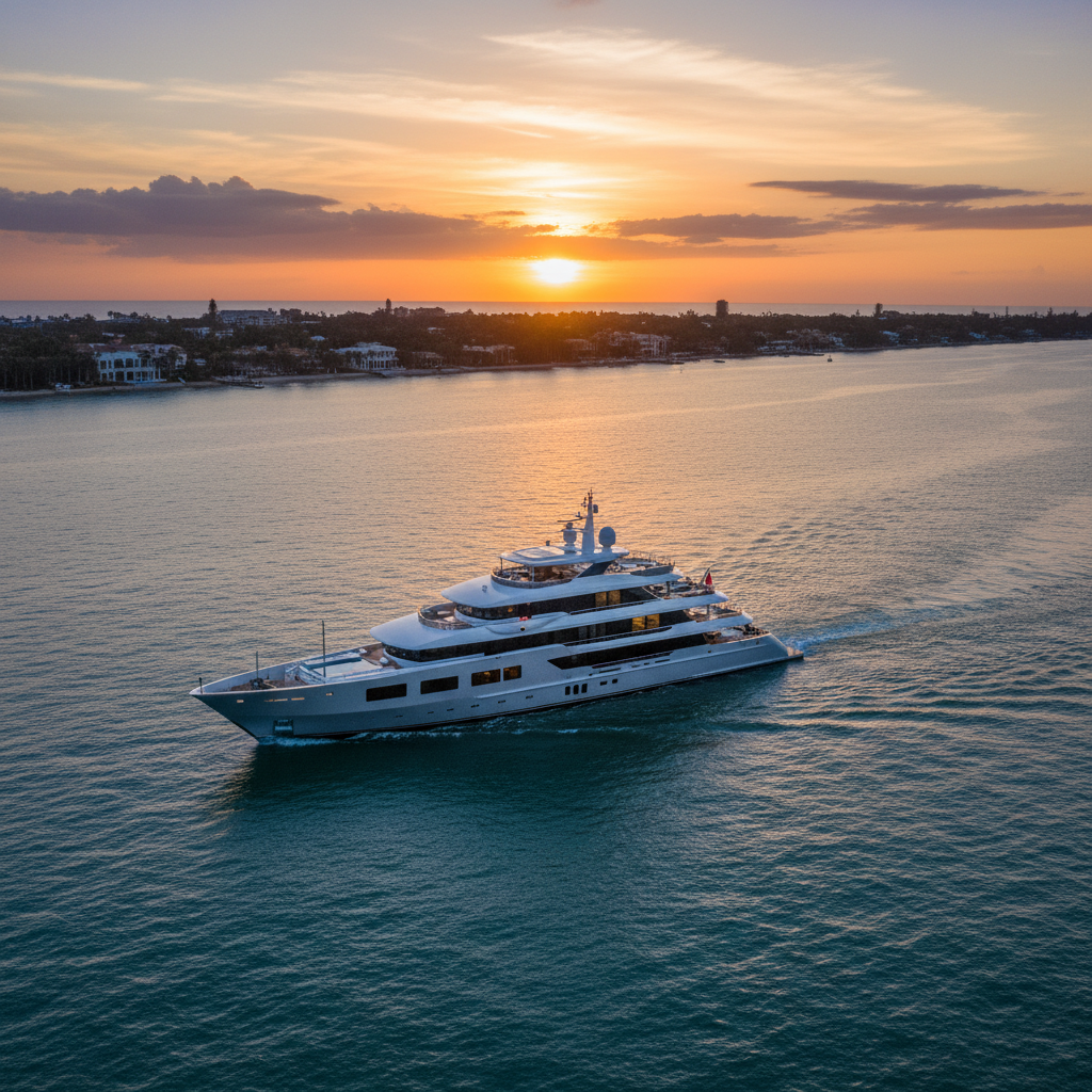 Christmas tree decorated on the deck of a luxury yacht in South Florida for a holiday charter.