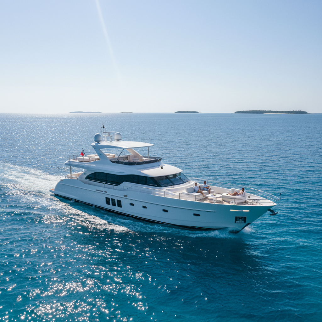 Luxury yacht party in Miami with stunning skyline views and turquoise waters.