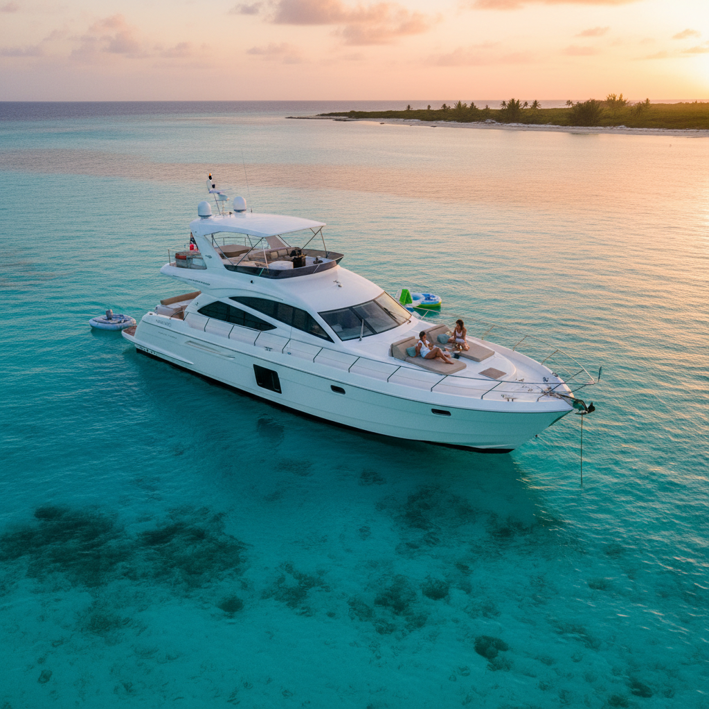 Luxury yacht charter in the crystal-clear blue waters of the Bahamas with YATR