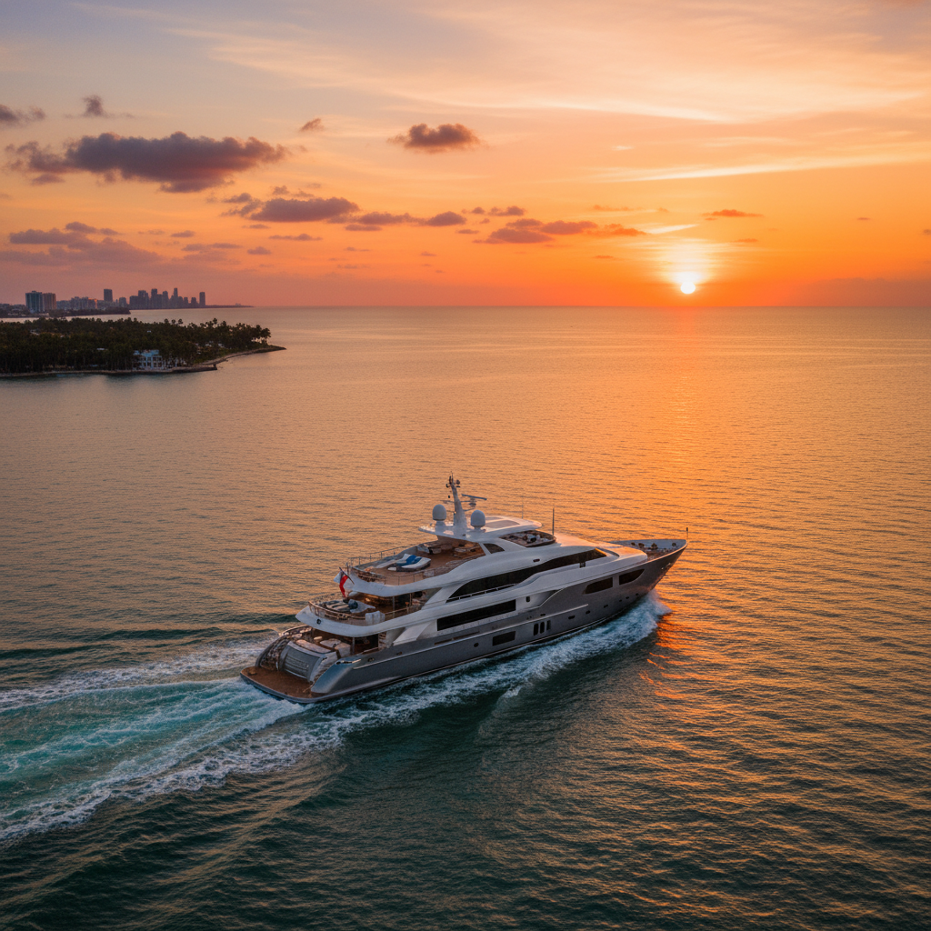 Luxury yacht deck with comfortable seating and ocean view during a winter charter in South Florida.