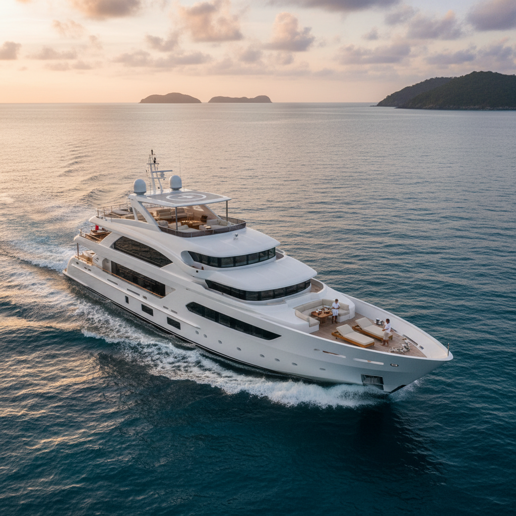 Couple enjoying a luxury yacht charter versus a standard boat rental on the open sea