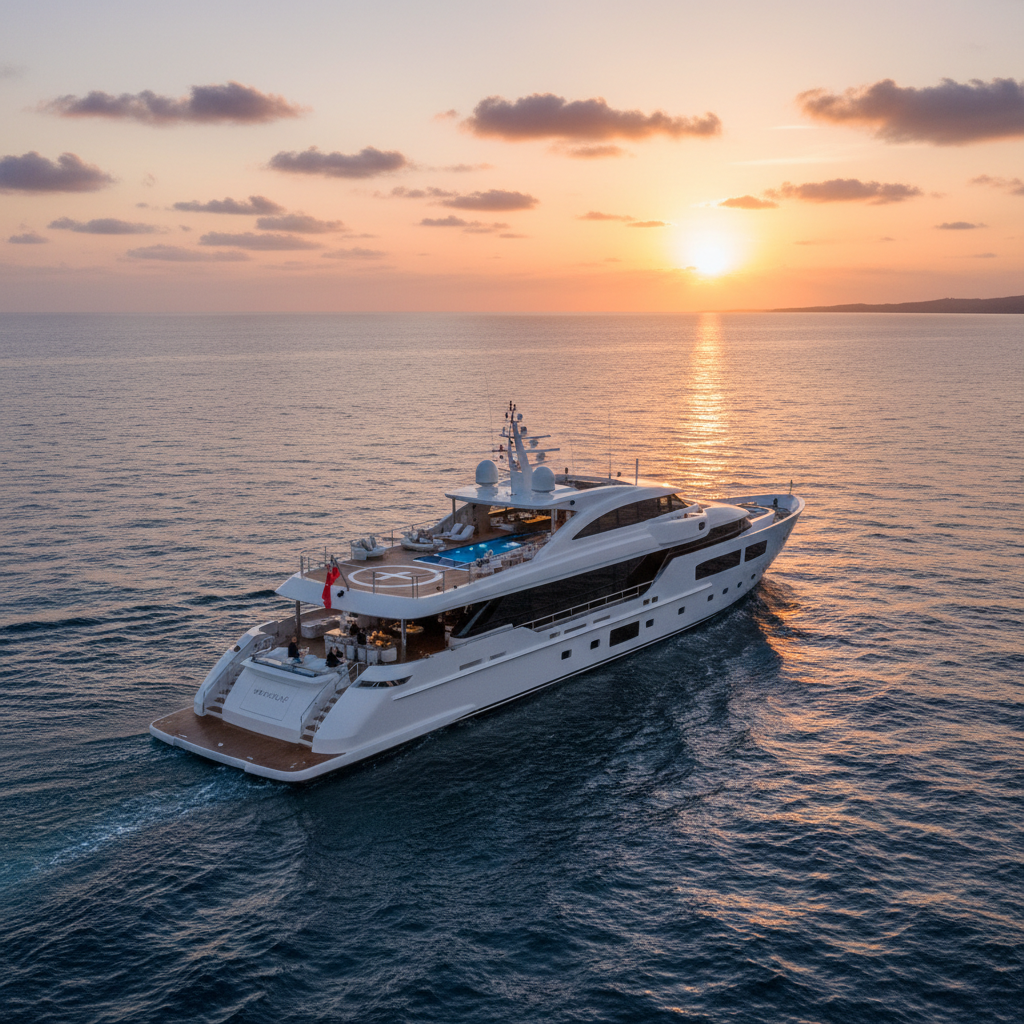 Luxurious private yacht ready for a winter charter in a warm, sunny coastal destination.