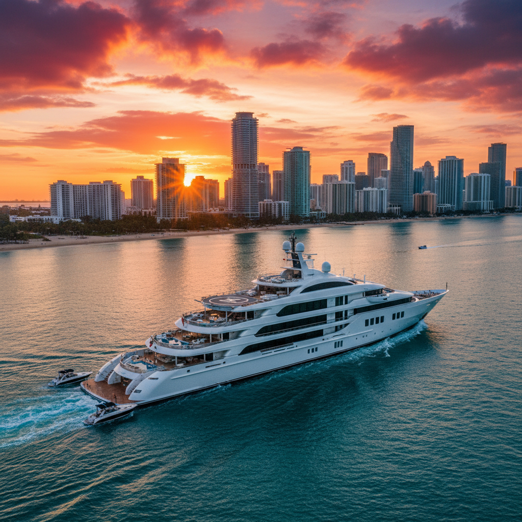 Luxury superyacht docked in Miami for a 3-day charter experience