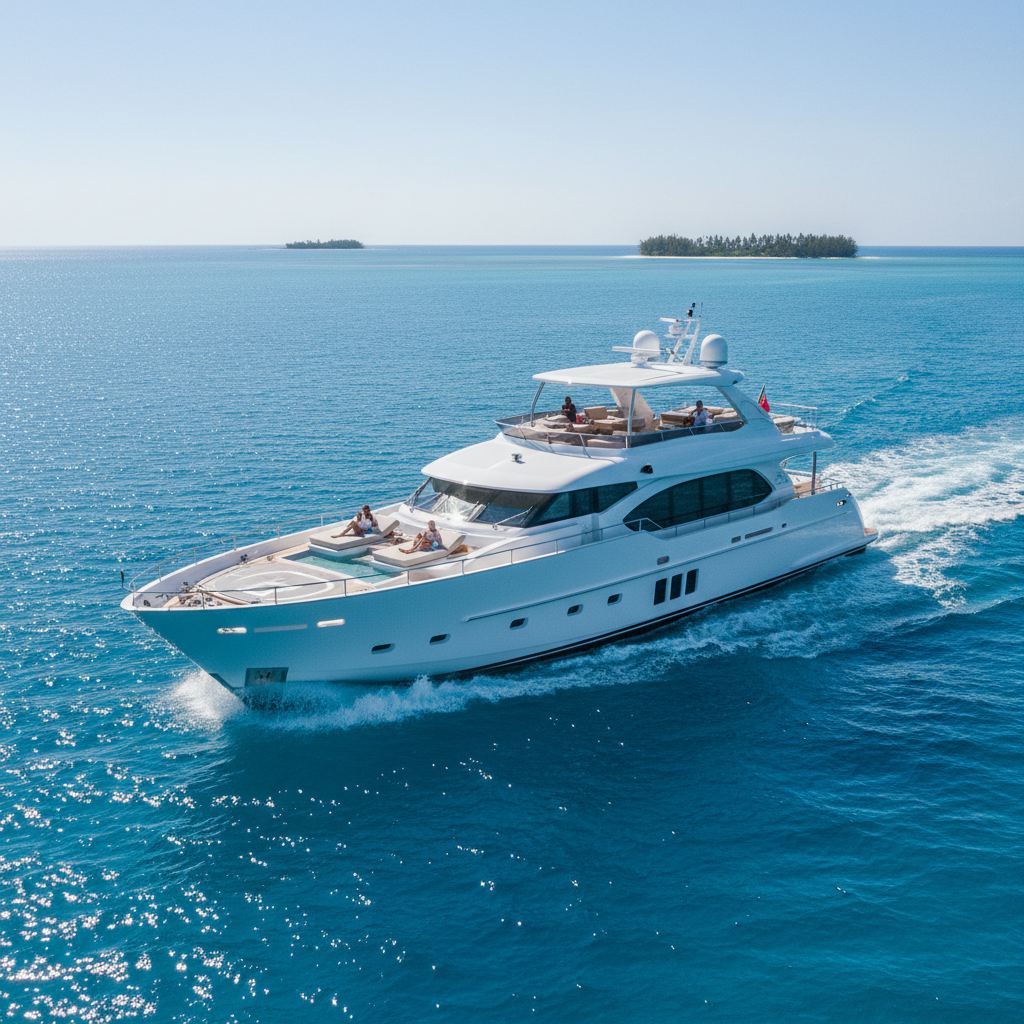 Luxury yacht charter accommodating a large group with multiple decks and amenities.