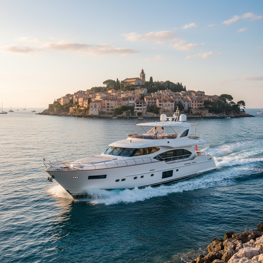 Luxury yacht chartering off the coast of France, showcasing the French Riviera beauty.