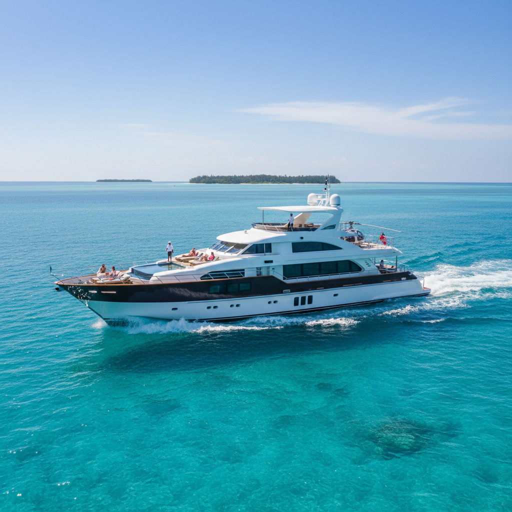 Luxurious yacht charter docked, ready for an unforgettable ocean adventure.