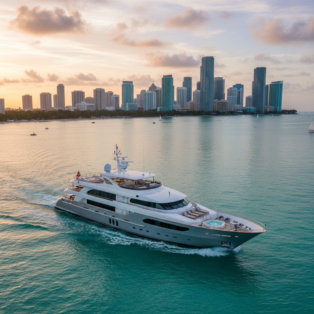 Luxury all-inclusive yacht charter in Miami with YATR, featuring a spacious deck and crystal-clear water.
