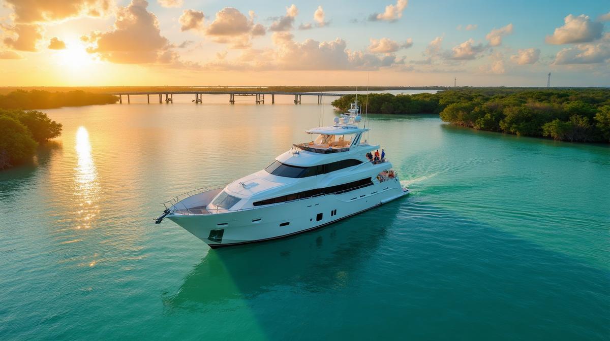 Beautiful aerial view of a yacht charter navigating through stunning Florida Keys destinations.