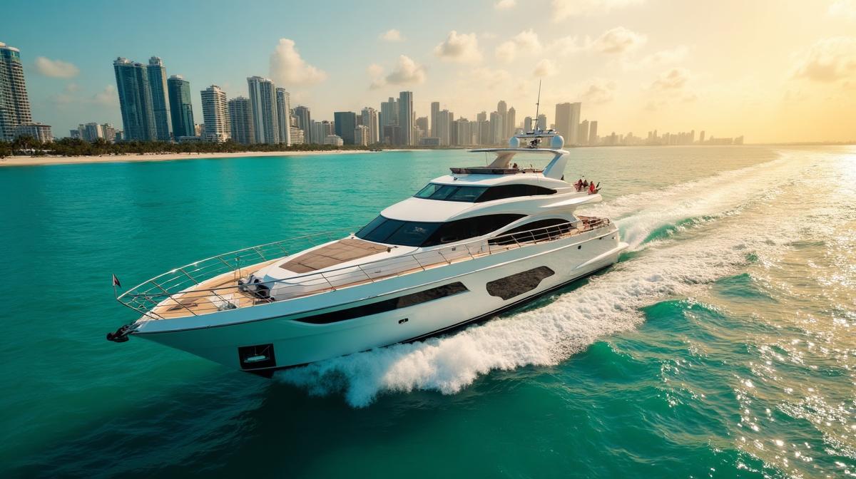 Luxury yacht sailing from Miami towards the beautiful islands of the Bahamas