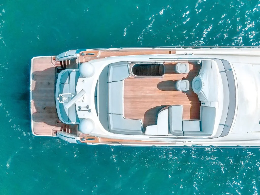 Guests relaxing on the deck of the 74 Princess yacht