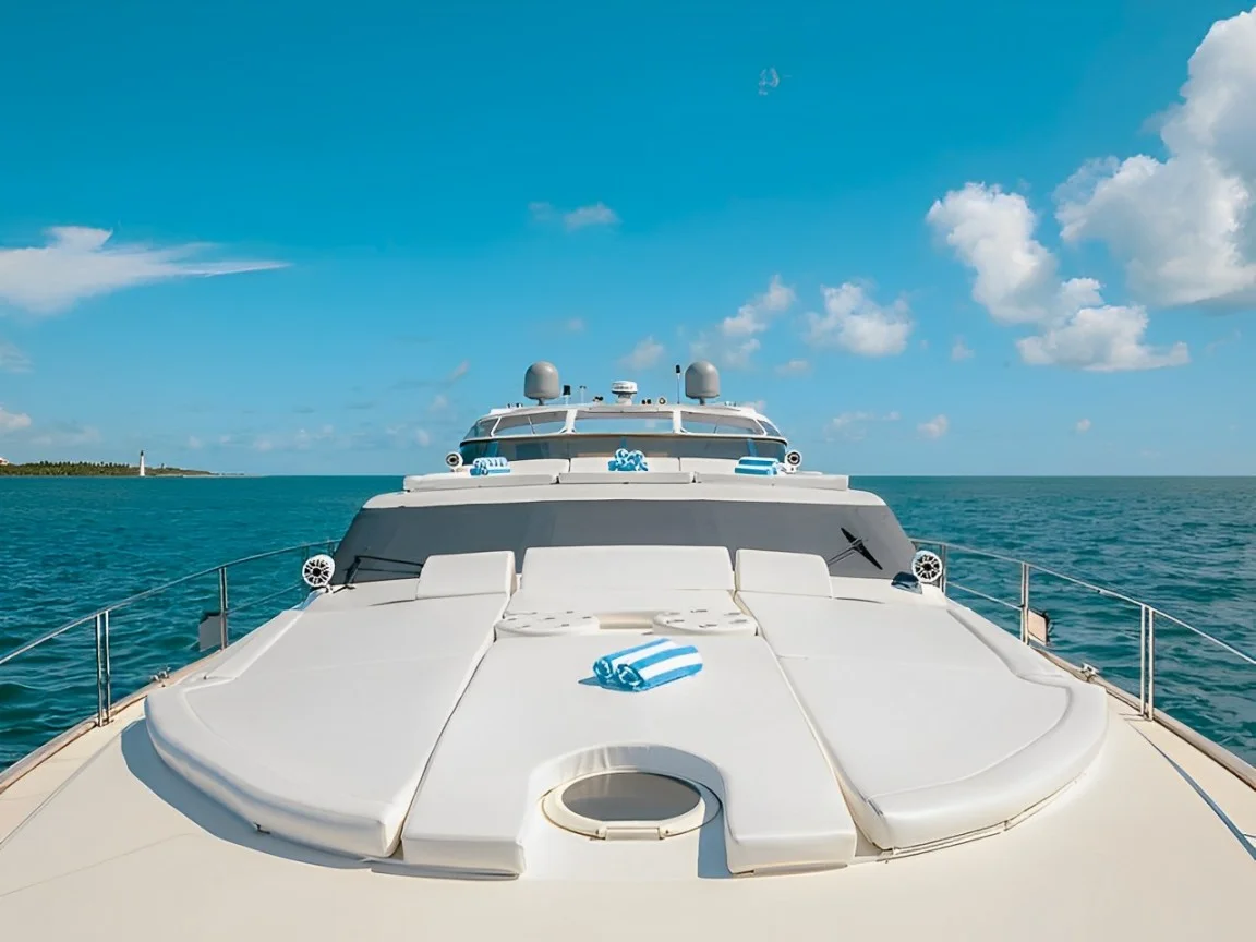 Yacht deck with seating area and view of the water
