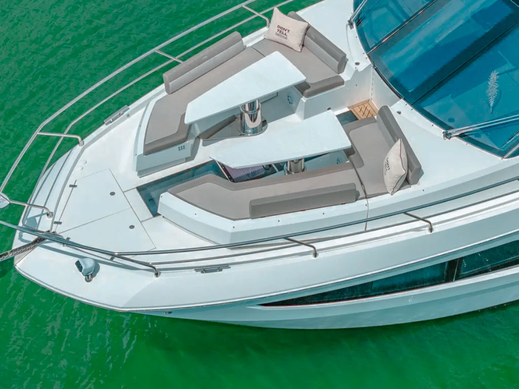 Deck area of 68 Galeon IV yacht with seating