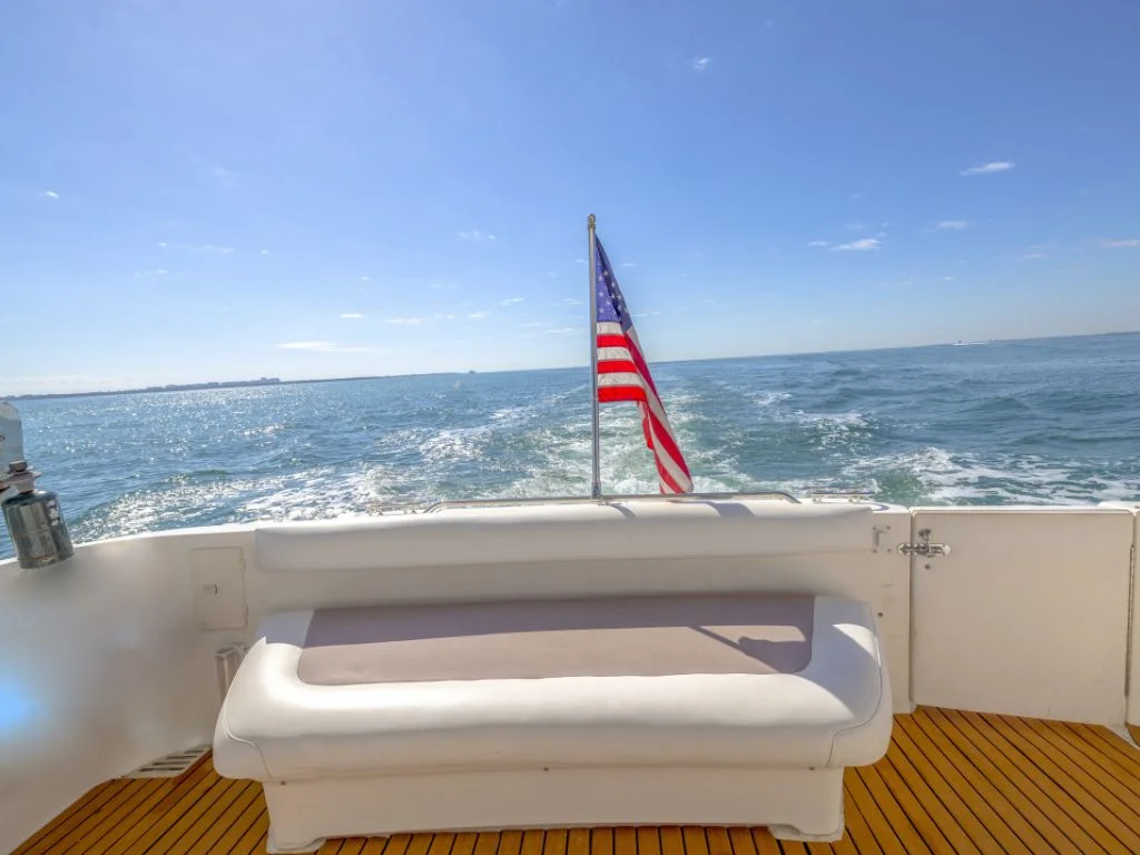 Outdoor deck seating area on the 44 Sea Ray II yacht