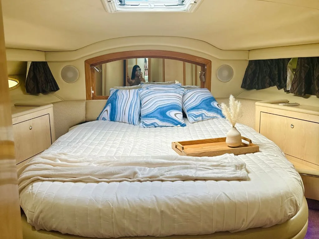 Cozy bedroom inside the 44 Sea Ray II yacht