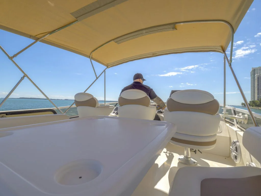 Comfortable outdoor seating on the deck of the 44 Sea Ray II