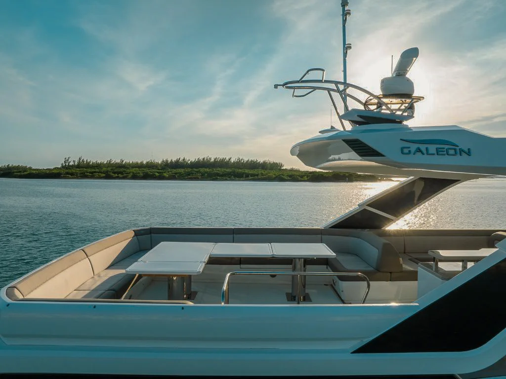 Aft deck of the 68 Galeon II with dining table