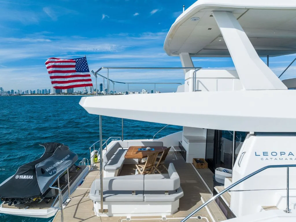 Spacious lounging area on the bow of the 60 Leopard yacht