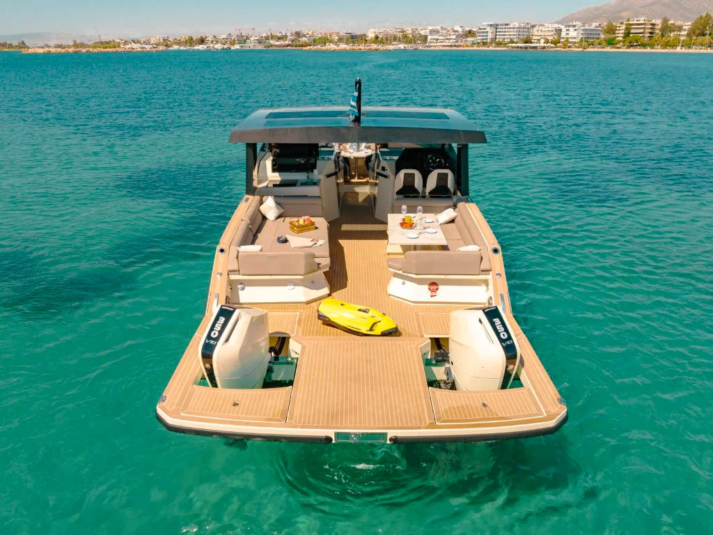 Deck area of 38 Tesoro yacht with seating