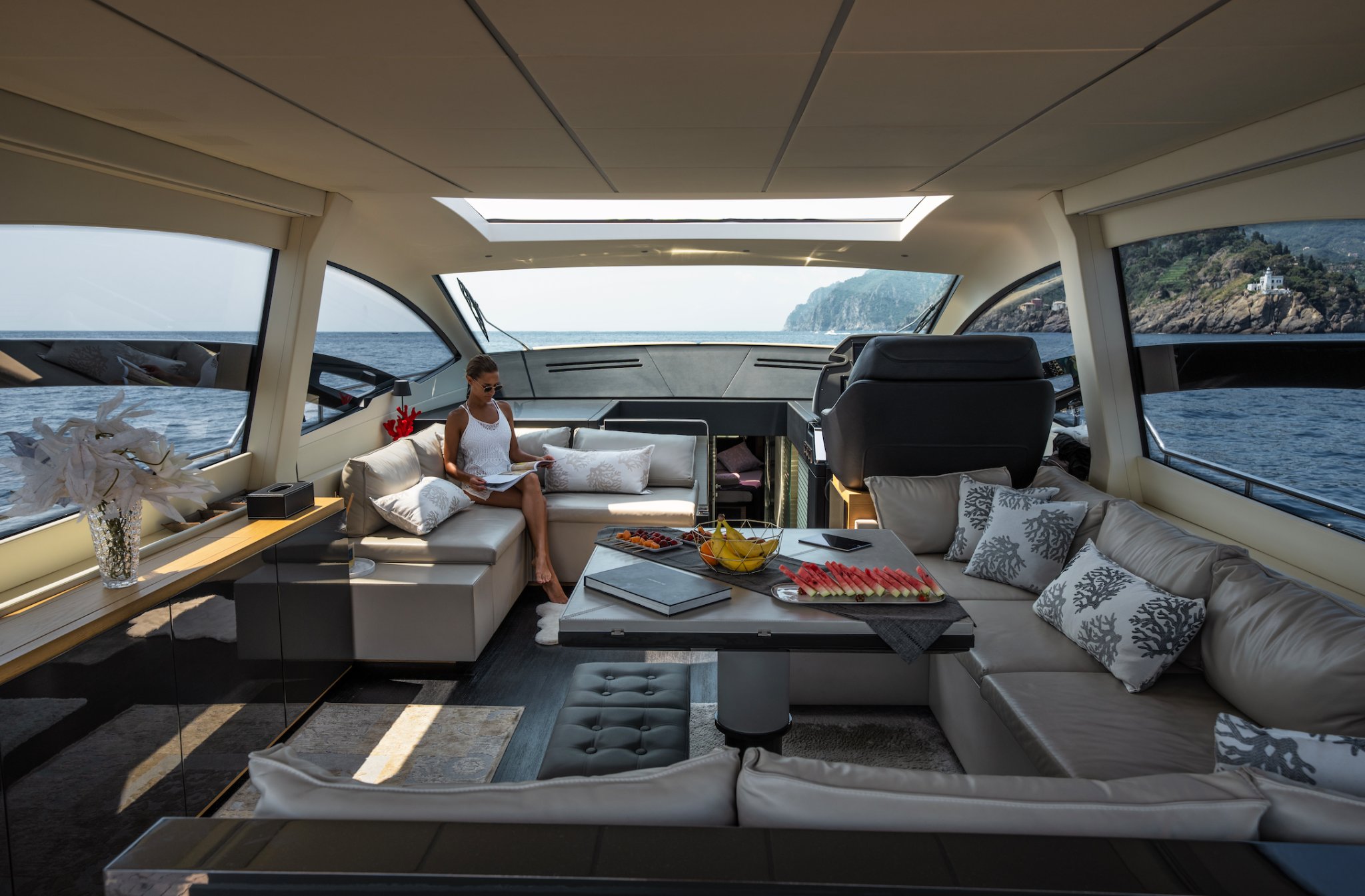 Luxury yacht 70 Pershing docked in a beautiful Italian marina