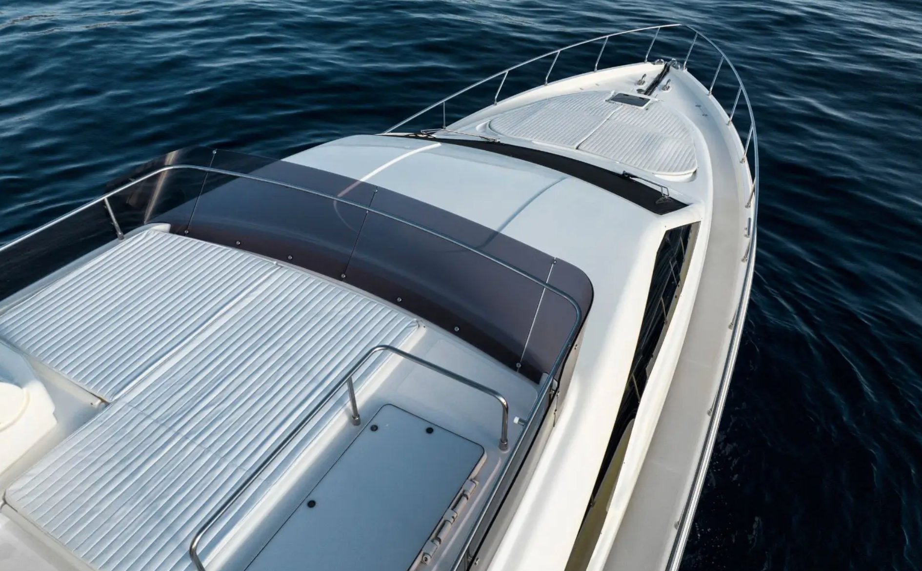 Front deck of the 63 Ferretti 630 with sunpads