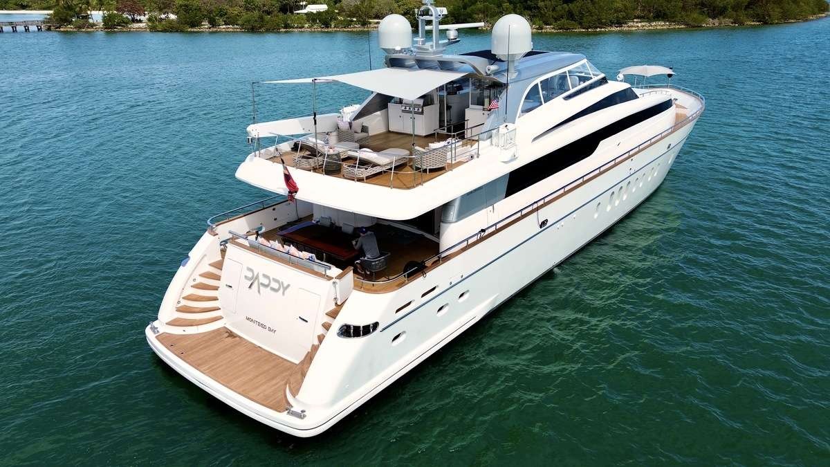 Side view of the 108 San Lorenzo yacht on the water