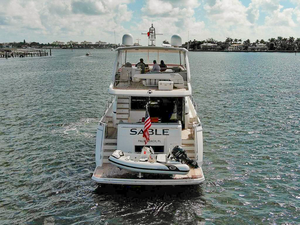 Stunning 68ft Princess yacht docked in Miami, ready for charter