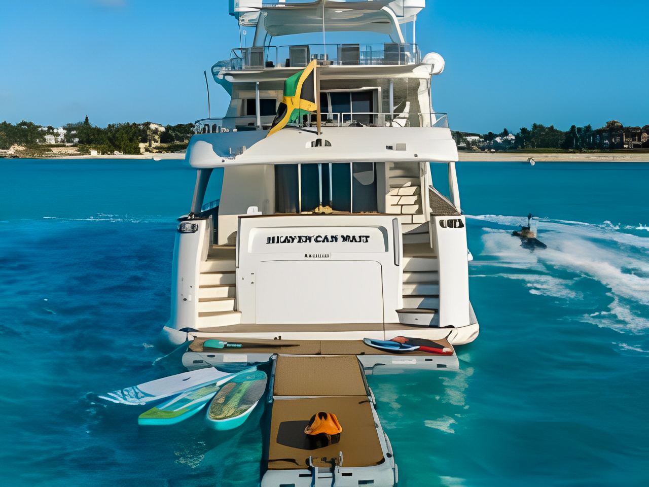 Wide open deck space on the 115 Benetti yacht with sea views